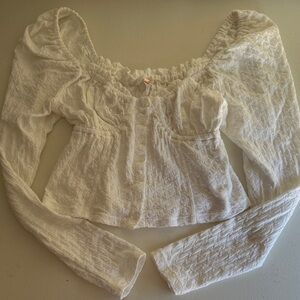 White Lace Peasant Blouse - Women's Button-Front Top